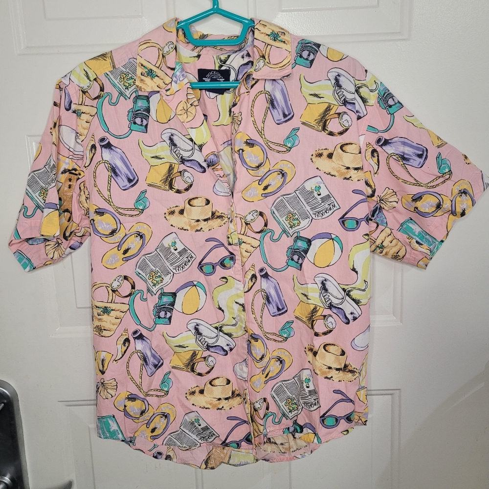 Vntg Dockers Button Up Short Sleeve Blouse Size Small